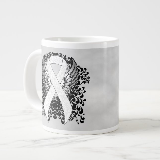 Taza De Café Gigante Cinta de sensibilización blanca con alas (Izquierda)