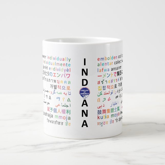 Taza De Café Gigante círculos de Indiana - idiomas de Indiana 1p (Frente)