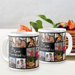 Taza De Café Gigante Cita de amor 20 Collage de fotos cuadrado negro<br><div class="desc">El amor es algo maravilloso que está impreso en ambos lados de tu taza y enmarcado con 20 de tus fotos favoritas. La plantilla de fotos está configurada para que agregue hasta 20 fotos diferentes, que se muestran en formato de instagrama cuadrado. El diseño presenta caligrafía escrita a mano con...</div>