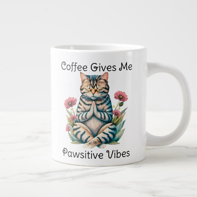Taza De Café Gigante Cita graciosa de gatos de yoga en la meditación (Derecha)