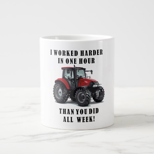Taza De Café Gigante Citas de trabajo duro de tractores agrícolas (Frente)