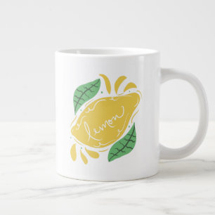 Taza De Café Gigante Cítricos con timbre de mano de limón de color amar