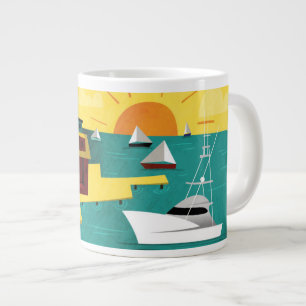 Taza De Café Gigante Ciudad del puerto abstracto