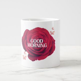 Taza De Café Gigante Clásica Rosa Carmesí "Buenos Días" Conmemorativa 