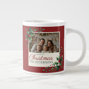 Taza De Café Gigante Clásico Botánico Rojo Foto Personalizada Navidad