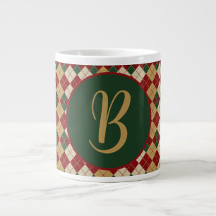 Taza De Café Gigante Clásico, patrón argyle de Navidad/invierno