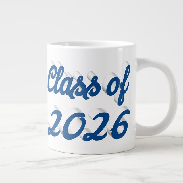 Taza De Café Gigante Class of 2026 blue script graduation (Derecha)