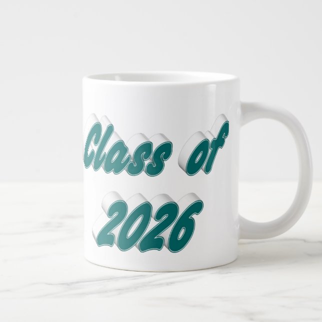 Taza De Café Gigante Class of 2026 green typography graduation (Derecha)
