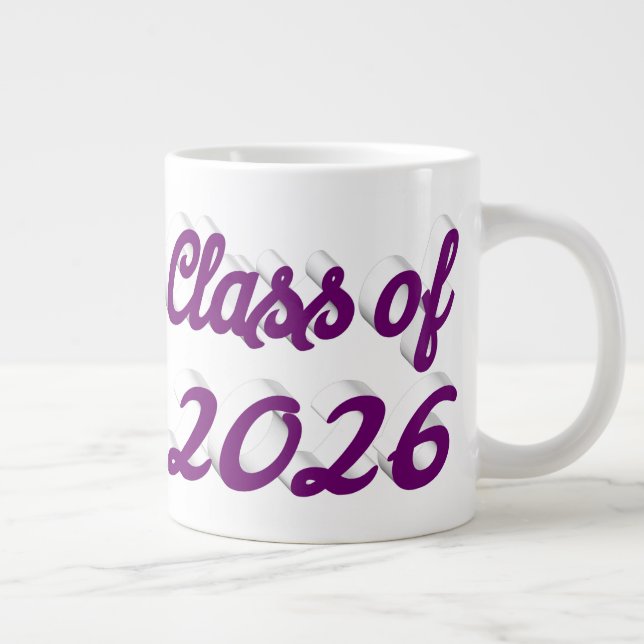 Taza De Café Gigante Class of 2026 purple script graduation (Derecha)