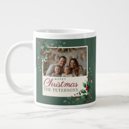 Taza De Café Gigante Classic Green Botanical Photo Christmas Mug
