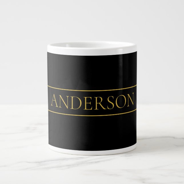 Taza De Café Gigante Classy Personalizable Gold Text & Lines (Frente)