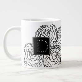 Taza De Café Gigante Clavel Monograma de Dibujo a Mano Floral