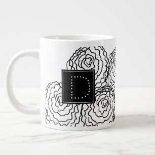 Taza De Café Gigante Clavel Monograma de Dibujo a Mano Floral