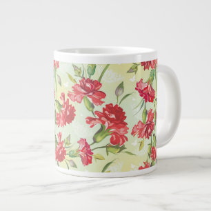 Taza De Café Gigante Claveles rojos en verde con las mariposas