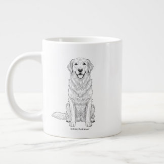 Taza De Café Gigante Clean Minimalist Golden Retriever Line Art 