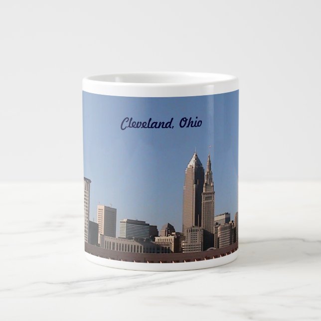 Taza De Café Gigante Cleveland, OH Blue Skyline Jumbo Specialty Mug (Frente)