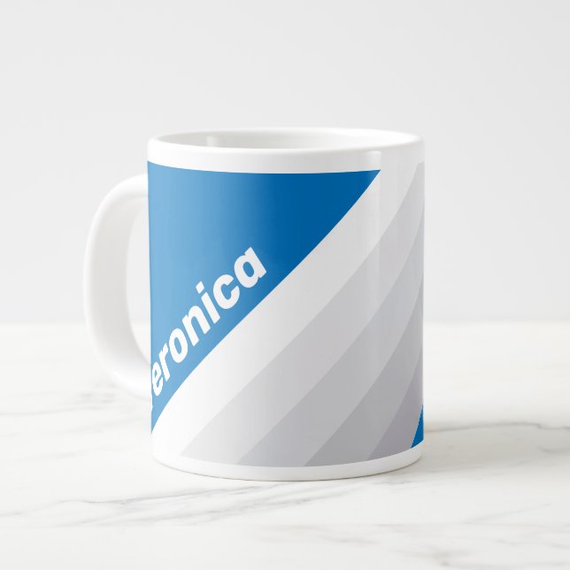 Taza De Café Gigante Cloudy Blue Sky Stripes with Name (Izquierda)