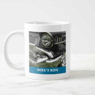 Taza De Café Gigante Coche Chevy negro 1957, nombre/mensaje, tu foto/ar