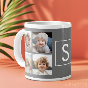 Taza De Café Gigante Colage de fotos personalizado con monograma en bla