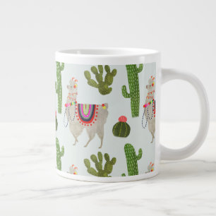 Taza De Café Gigante Colección Llamarama  Patrón Cactus & Llama