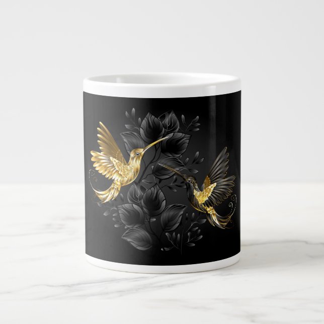 Taza De Café Gigante Colibrí negro y dorado (Frente)