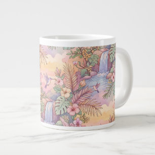 Taza De Café Gigante Colibríes Hibisco Cascada Alegre 