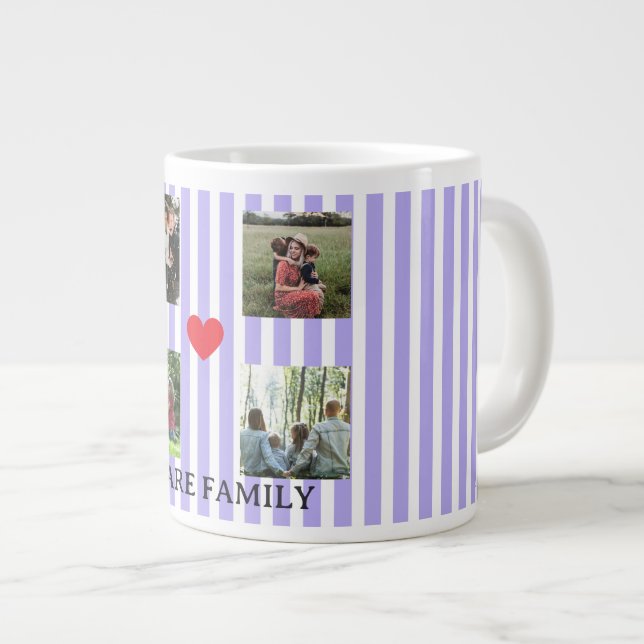 Taza De Café Gigante collage de familia a rayas pastel (Derecha)