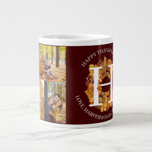 Taza De Café Gigante Collage de fotos familiares con monograma floral d