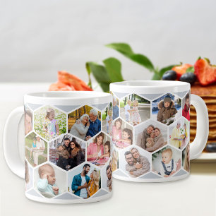 Taza De Café Gigante Collage de fotos geométrico 17 Foto Gris Plata