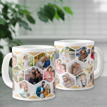 Taza De Café Gigante Collage de fotos geométrico 17 Imagen<br><div class="desc">Crea tu propio collage geométrico de fotos usando 17 de tus fotos familiares favoritas. La plantilla de fotos está configurada para que añadas tus imágenes, trabajando en filas de izquierda a derecha, para formar un patrón de peine de miel. El diseño del hexágono es beige y blanco miel - por...</div>