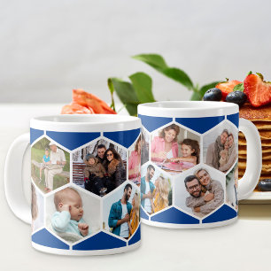 Taza De Café Gigante Collage de Fotos Geométrico 9 Imágenes Azul