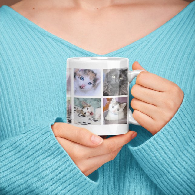 Taza De Café Gigante Collage de fotos Mascota familiar (Family Pet Photo Collage Jumbo Coffee Mug)