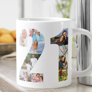 Taza De Café Gigante Collage de Fotos Número 21 - Cumpleaños 21