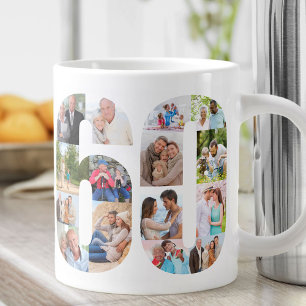 Taza De Café Gigante Collage de Fotos Número 60 - Cumpleaños 60