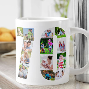 Taza De Café Gigante Collage de Fotos Número 70 - Cumpleaños 70