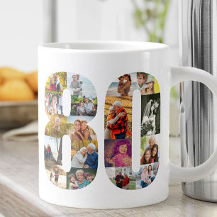 Taza De Café Gigante Collage de Fotos Número 80 - Cumpleaños 80