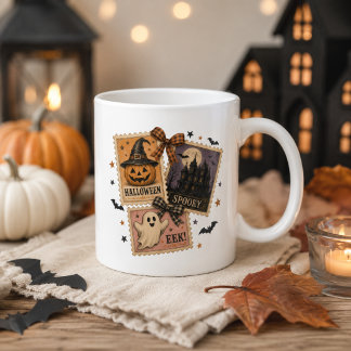 Taza De Café Gigante Collage de sellos de Halloween vintage