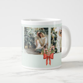 Taza De Café Gigante Collage Familiar Navideño Moderno de Tres Fotos