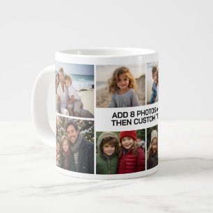 Taza De Café Gigante Collage personalizado 8 fotos - blanco con texto n