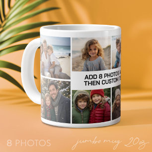 Taza De Café Gigante Collage personalizado 8 fotos - blanco con texto n