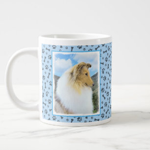 Taza De Café Gigante Collie in Mountains (Rough) Pintura - Perro Art
