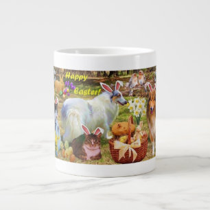 Taza De Café Gigante Collies y gatitos celebrando como conejos de Pascu