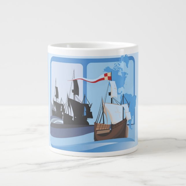 Taza De Café Gigante Colón navegando por el océano azul - (Frente)