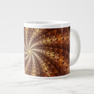 Taza De Café Gigante Colores Cálidos, Patrón de Arte Fractal Moderno Al