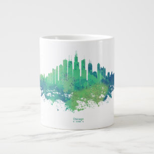 Taza De Café Gigante Colores de agua de la línea aérea de la ciudad de 