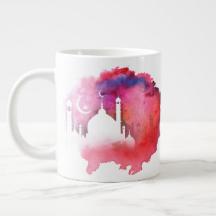 Taza De Café Gigante Colores de agua de la mezquita de Ramadán Rojos y 