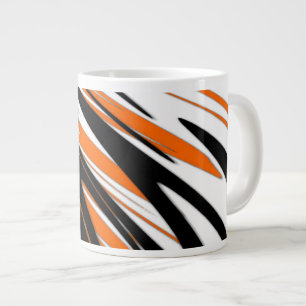 Taza De Café Gigante Colores de Bengala Líneas Naranjas y Negras Ondula