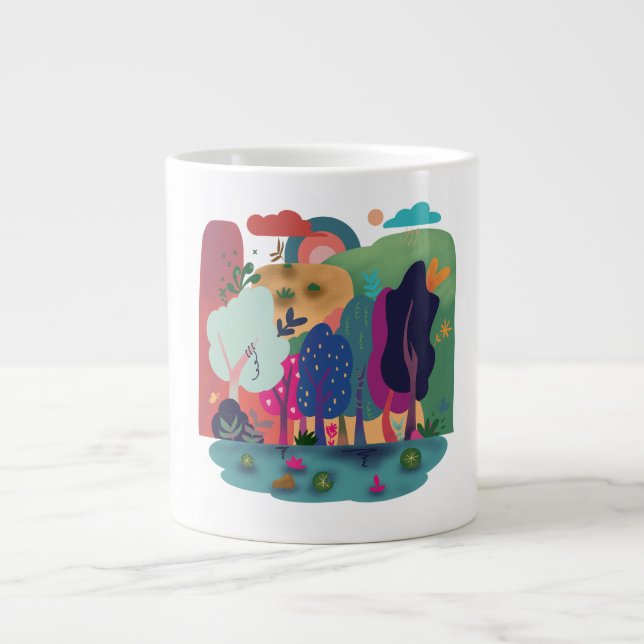 Taza De Café Gigante Colorful Forest Landscape (Frente)