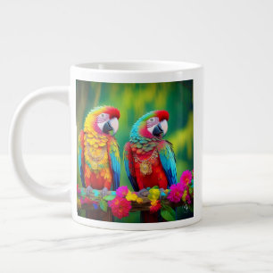 Taza De Café Gigante Coloridas Aves Crudas En La Rama-67859