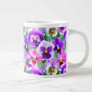 Taza De Café Gigante Coloridas violetas modelo de flor de pansy
